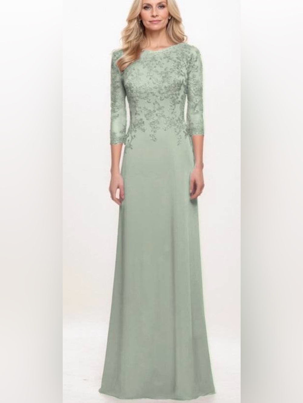 Cocomelody A-line Chiffon Dusty Sage Evening Gown Size 10 NWT